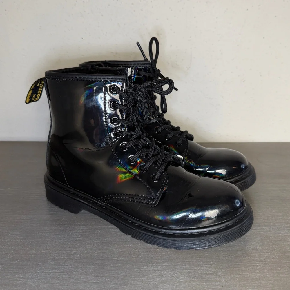 Dr. Martens 1460 J Patent Iridiscent Black Boots Junior Size 4 US Men 5 US Women